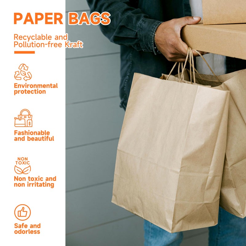 METAPRINT 100pcs Large Brown Paper Bags with Handles in Bulk, 10x5x13 Kraft Gift Bags, Recyclable Shopping Bags for Retail, Birthday, Parties & Weddings - Image 5