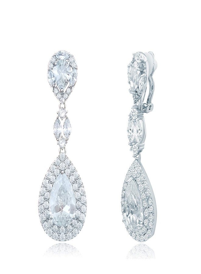 يوكول أقراط متدلية فاخرة من الكريستال الزركوني من YOQUCOL، بدون ثقب، أقراط زفاف للعرائس. - Image 1