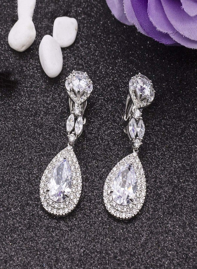 يوكول أقراط متدلية فاخرة من الكريستال الزركوني من YOQUCOL، بدون ثقب، أقراط زفاف للعرائس. - Image 3