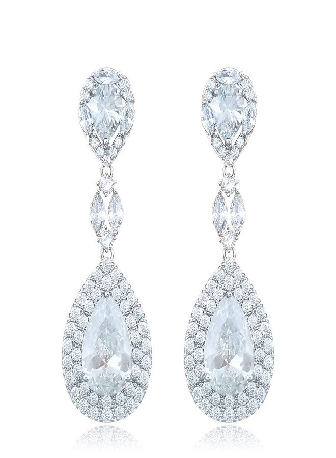 يوكول أقراط متدلية فاخرة من الكريستال الزركوني من YOQUCOL، بدون ثقب، أقراط زفاف للعرائس. - Image 2