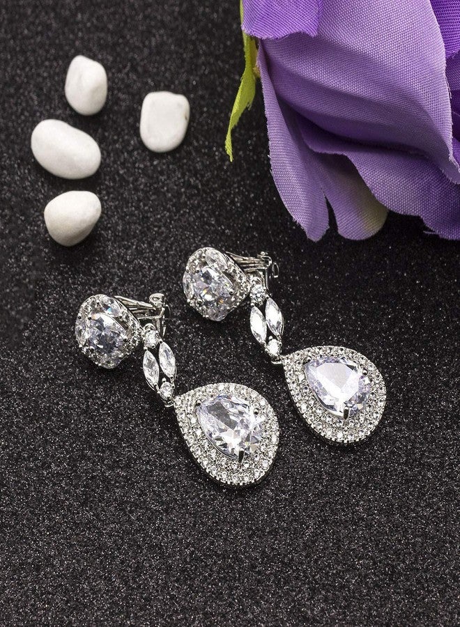 يوكول أقراط متدلية فاخرة من الكريستال الزركوني من YOQUCOL، بدون ثقب، أقراط زفاف للعرائس. - Image 4