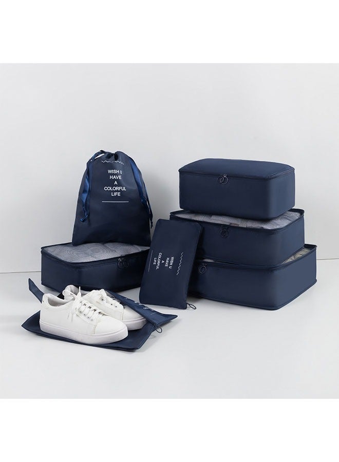 Nature Dream 7Pcs SET Travel Luggage Clothes Organizer Packing Cubes Set Storage Bag Waterproof Laundry Bag Traveling Accessories (Navy Blue) - Image 1