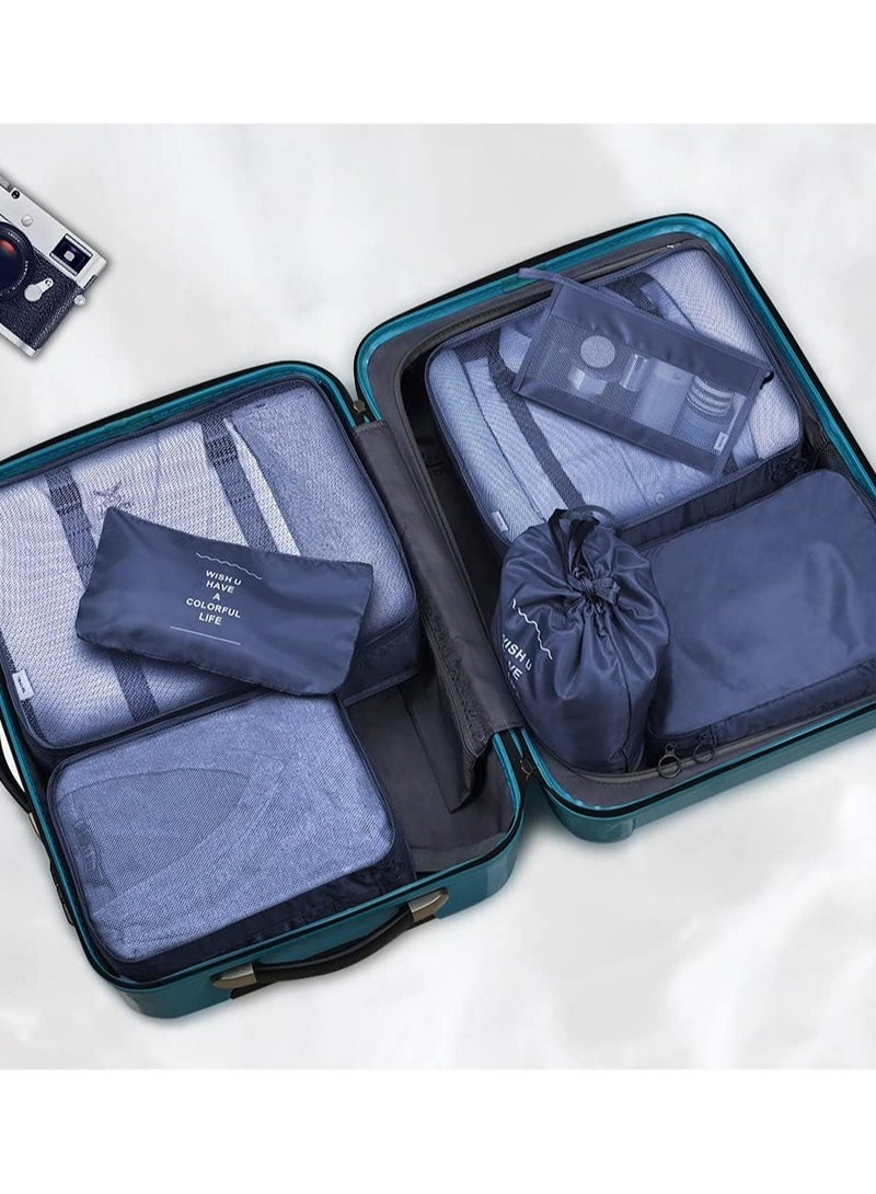 Nature Dream 7Pcs SET Travel Luggage Clothes Organizer Packing Cubes Set Storage Bag Waterproof Laundry Bag Traveling Accessories (Navy Blue) - Image 2