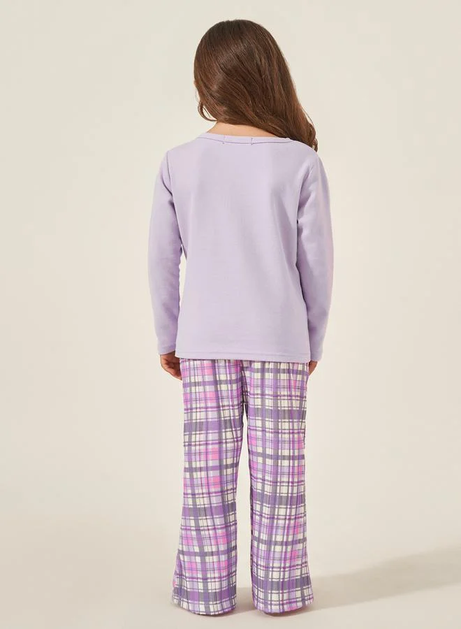 Styli Butterfly Print T-Shirt and Checked Pyjama Set