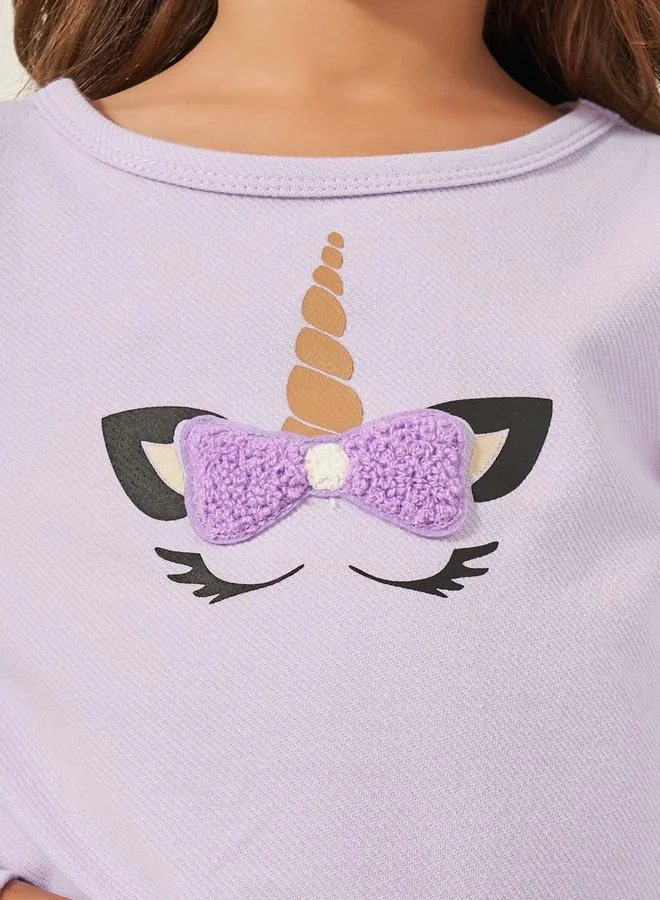 Styli Butterfly Print T-Shirt and Checked Pyjama Set