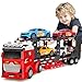 Bstoyder Toddler Boy Toys for 3 4 5 6 7 Years Kids 21 Double Layer Race Truck Toy with 4 Racing Cars Friction Powered Vehical Toys with Lights and Sounds Birthday for Boy GirlsRed - Image 2