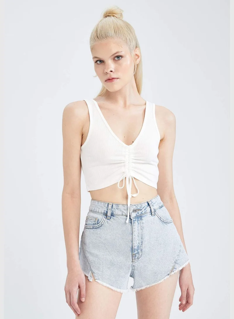 DeFacto High Waisted Distressed Jean Short
