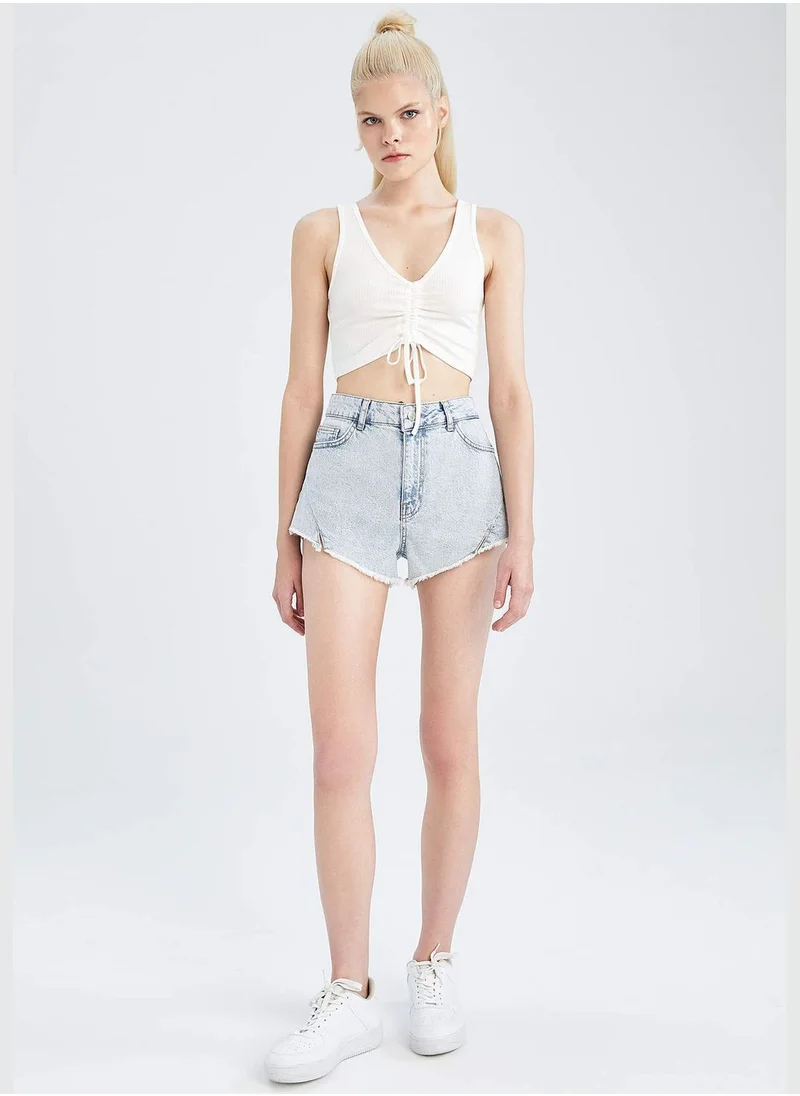 DeFacto High Waisted Distressed Jean Short