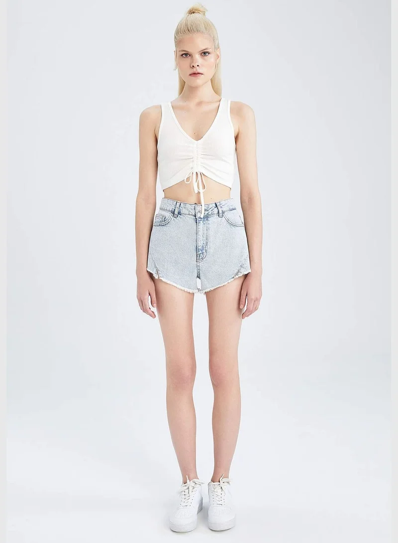 DeFacto High Waisted Distressed Jean Short