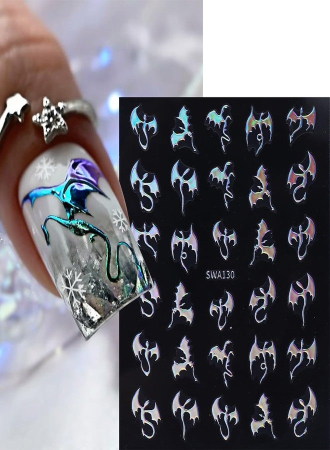 Halloween Nail Art Stickers Gothic Dragon Nail Stickers 6 Sheets 3D Self-Adhesive Nail Design Decals Gold Silver Nail Art Sticker Holiday Nail Art Supplies DIY Manicure Supplies for Women - Image 4