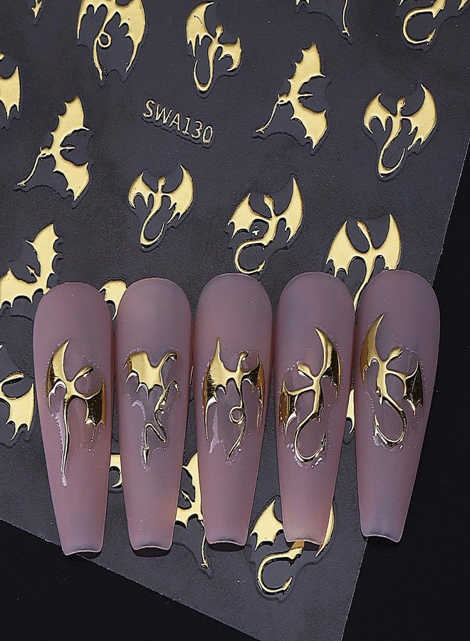 Halloween Nail Art Stickers Gothic Dragon Nail Stickers 6 Sheets 3D Self-Adhesive Nail Design Decals Gold Silver Nail Art Sticker Holiday Nail Art Supplies DIY Manicure Supplies for Women - Image 5
