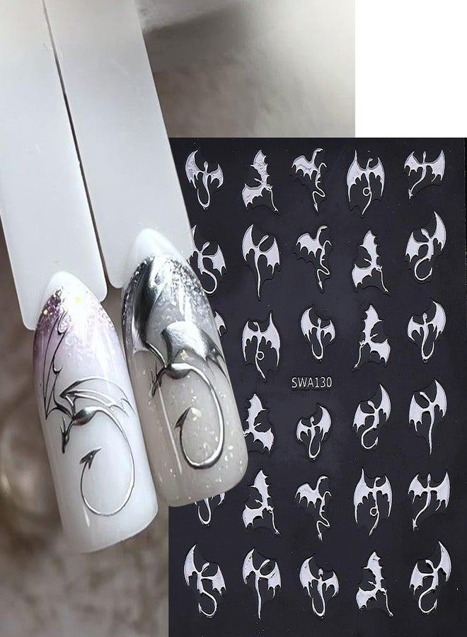 Halloween Nail Art Stickers Gothic Dragon Nail Stickers 6 Sheets 3D Self-Adhesive Nail Design Decals Gold Silver Nail Art Sticker Holiday Nail Art Supplies DIY Manicure Supplies for Women - Image 3