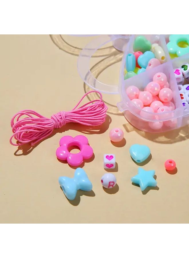 طقم صنع مجوهرات للفتيات، 180 قطعة من الخرز البلاستيكي على شكل قلوب ونجوم وأزهار لصنع الأساور والقلائد يدوياً - Image 5