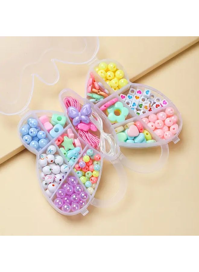 طقم صنع مجوهرات للفتيات، 180 قطعة من الخرز البلاستيكي على شكل قلوب ونجوم وأزهار لصنع الأساور والقلائد يدوياً - Image 3