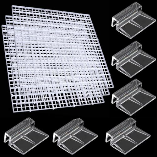 SANSEFERO Premier Plants Acrylic Aquarium Fish Tank Lid Cover Support Clip Clamp For Rimless Aquarium And Glass Top,Plastic Aquarium Hoods 6 Pieces (3 Pcs Grid Divider & 6 Pieces 10 MMHolder) - Image 1