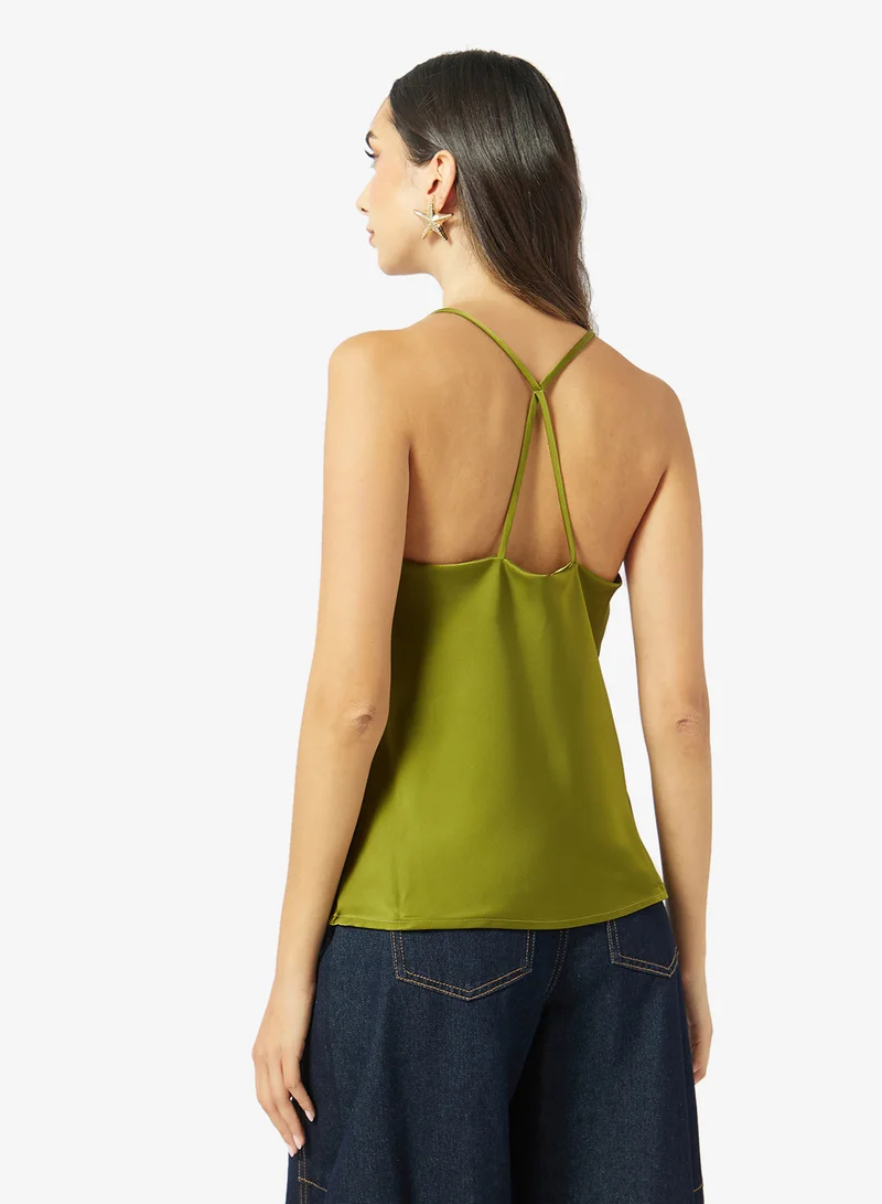 Ginger Halter Neck Cowl Neck Satin Top