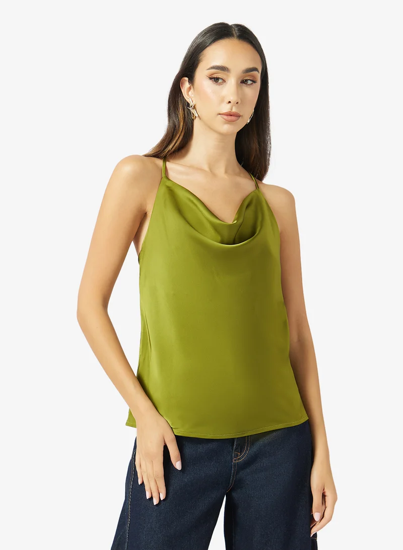 Ginger Halter Neck Cowl Neck Satin Top