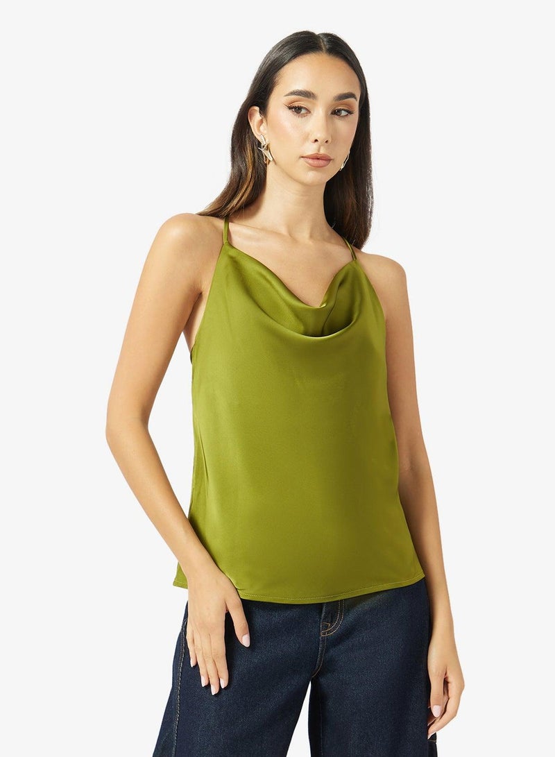 Ginger Halter Neck Cowl Neck Satin Top - Image 1