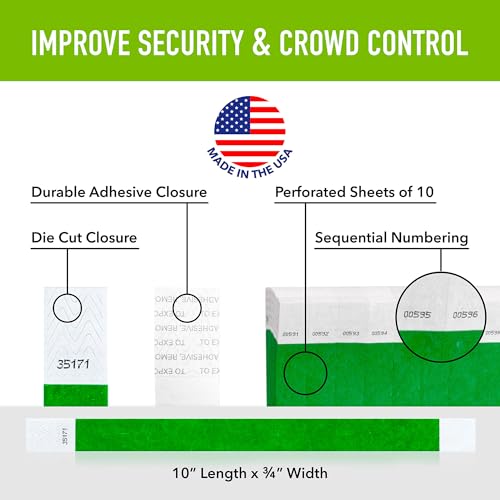 Wristco 100 WristCo Kelly Green Tyvek Wristbands for Events - Comfortable Tear Resistant Paper Bracelets ID Wrist Bands for Concerts Festivals Admission Party Identification - Image 2