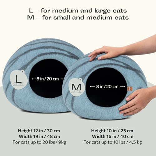 MEOWFIA Cat Cave – Premium Felt Cat Bed for Indoor Cats, Handmade 100% Merino Wool (Aquamarine, Large) - Image 2