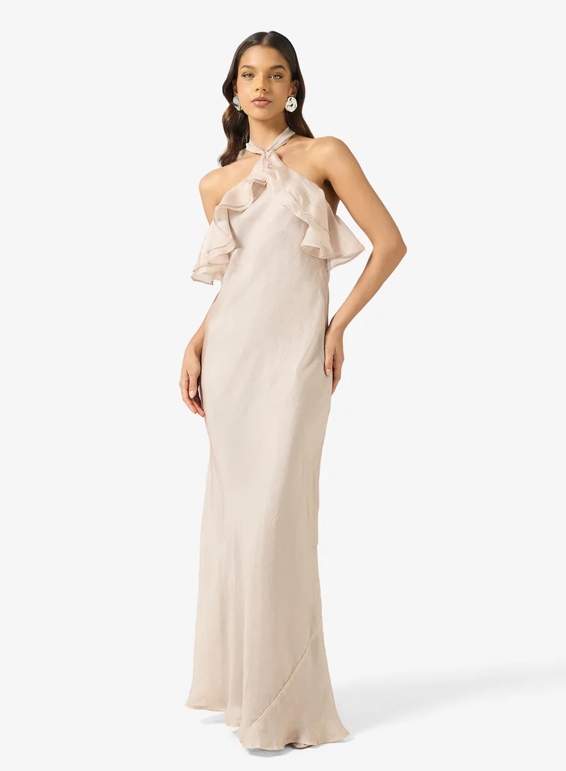 توب شوب فستان ماكسي منسوج بدون أكمام بياقة هالتر كاجوال