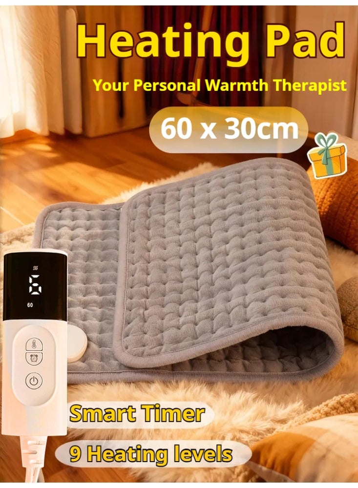 Heating Pad Electric for Pain Relief of Back Neck and Shoulder 9 Electric Temperature Options 4 Temperature Settings Auto Shut Off (60 x 30cm Heated Pad) - Image 1