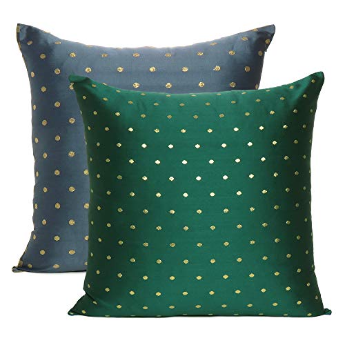 Oussum Art Silk Pillow Cover Cushion Cover Sofa Waist Throw Pillow Case Home Decor Set of 2 (Green & Gray, 20 x 20) - Image 2