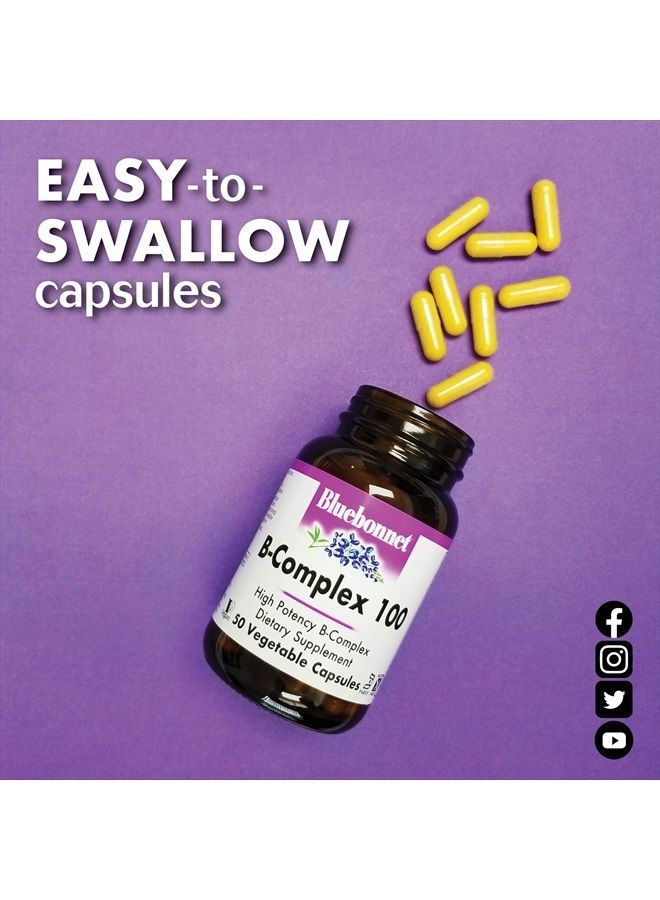 Bluebonnet Nutrition B Complex 100 Vegetable Capsules, Complete Full Spectrum, Vitamin B6, B12, Biotin, Folate, Vegan, Vegetarian, Gluten Free, Soy Free, Milk Free, Kosher, 50 Vegetable Capsules - Image 5