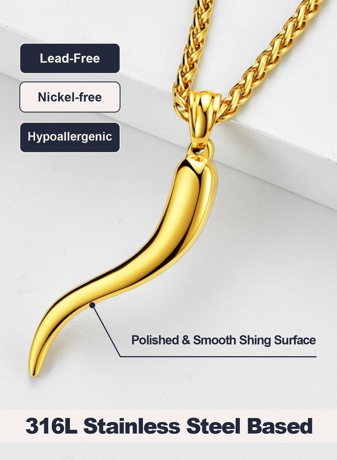 U7 Men's Necklace Yellow Gold Plated Chain with Italian Horn Pendant Lucky Charm - Image 5