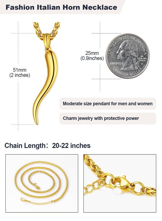 U7 Men's Necklace Yellow Gold Plated Chain with Italian Horn Pendant Lucky Charm - Image 4