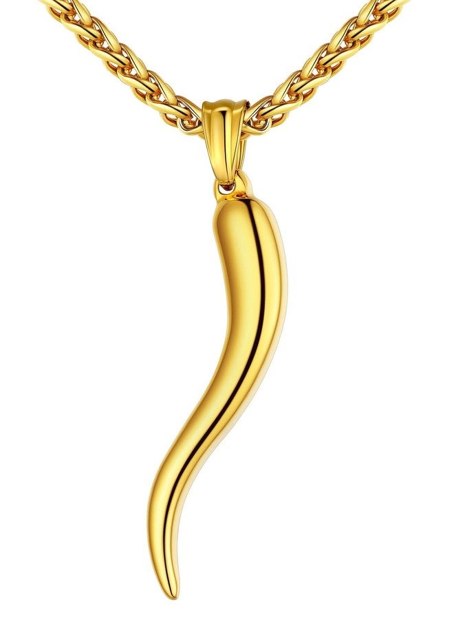 U7 Men's Necklace Yellow Gold Plated Chain with Italian Horn Pendant Lucky Charm - Image 1