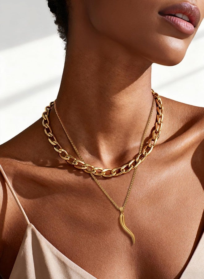 U7 Men's Necklace Yellow Gold Plated Chain with Italian Horn Pendant Lucky Charm - Image 3