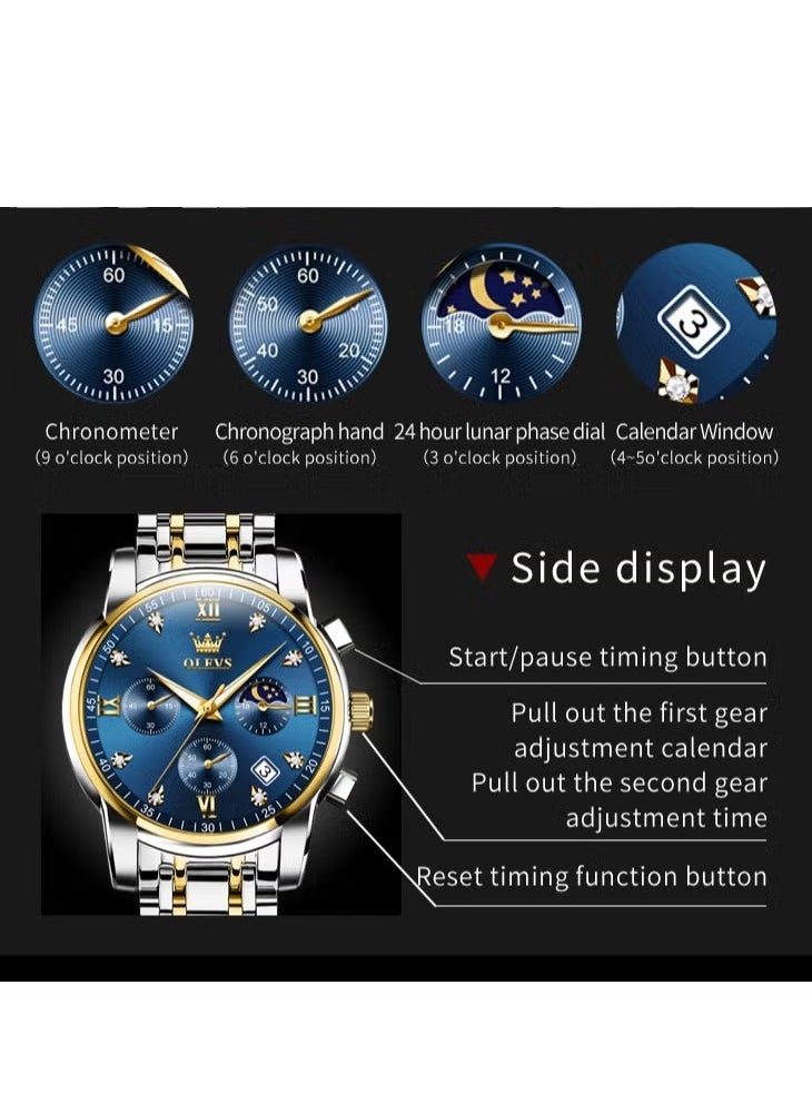 OLEVS - Watches For Men Stainless Steel Quartz Water Resistant Watch 2858 - Image 1