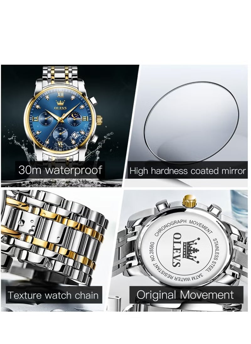 OLEVS - Watches For Men Stainless Steel Quartz Water Resistant Watch 2858 - Image 1