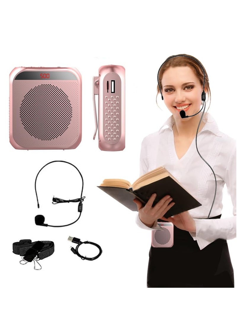 Voice Amplifier with Wired Microphone Headset, Portable Rechargeable PA System Speaker Personal Microphone Speech Amplifier, Loudspeaker for Teachers, Tour Guides/Coaches Metting/Yoga/Fitness (PINK)  - Image 1