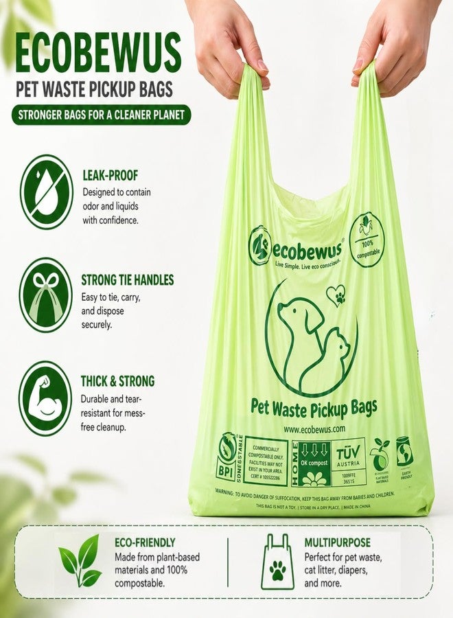 ECOBEWUS 100% Compostable Pet Waste Disposal Bag (140 ct.) Plant-Based Biodegradable Cat Litter Poop Waste Pick-Up Bags with Handles Dog poop Bags Disposable Compost Food Scrap Liners (140 ct.) - Image 2