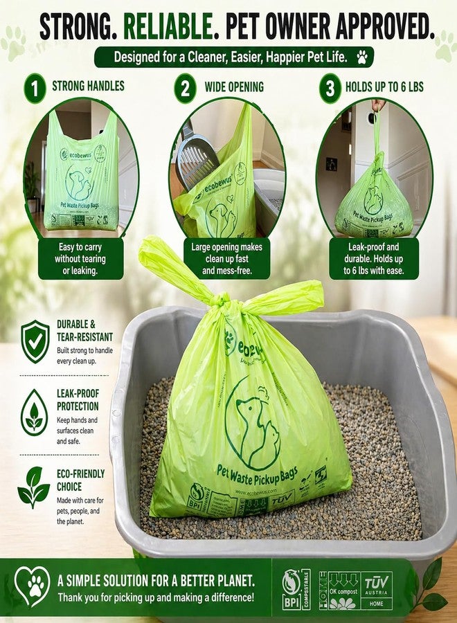 ECOBEWUS 100% Compostable Pet Waste Disposal Bag (140 ct.) Plant-Based Biodegradable Cat Litter Poop Waste Pick-Up Bags with Handles Dog poop Bags Disposable Compost Food Scrap Liners (140 ct.) - Image 3