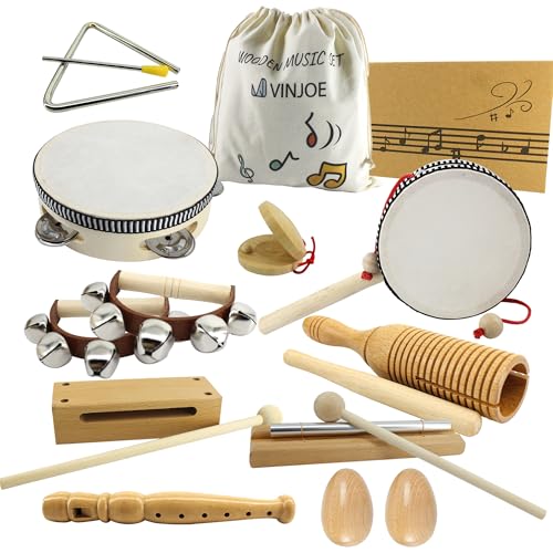 VINJOE Wooden Music SetKids Musical Instruments Toys Natural Wood Percussion Instruments Toy for Kids Preschool Education Baby Musical Toys Instrument Set for Toddlers Best Gifts for Christmas - Image 1