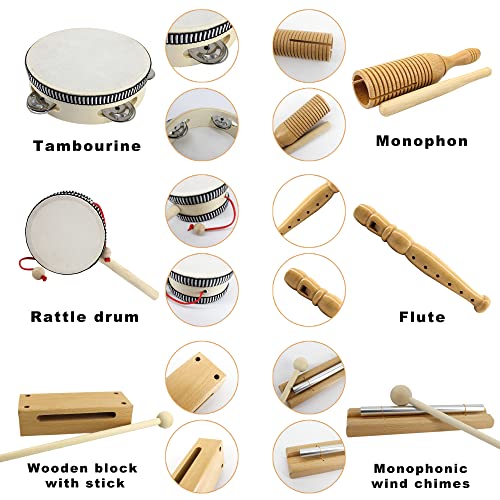 VINJOE Wooden Music SetKids Musical Instruments Toys Natural Wood Percussion Instruments Toy for Kids Preschool Education Baby Musical Toys Instrument Set for Toddlers Best Gifts for Christmas - Image 5