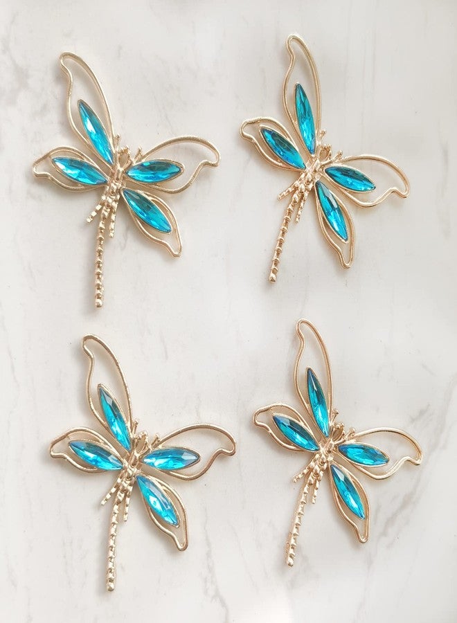 Aimoye Crystal Dragonfly Shower Curtain Hooks - Brushed Nickel Rings with Rhinestones Dragonfly Pendant,Rust Proof Silver Metal Curtain Hangers (Lagoon Blue) - Image 3