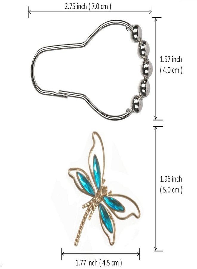 Aimoye Crystal Dragonfly Shower Curtain Hooks - Brushed Nickel Rings with Rhinestones Dragonfly Pendant,Rust Proof Silver Metal Curtain Hangers (Lagoon Blue) - Image 4