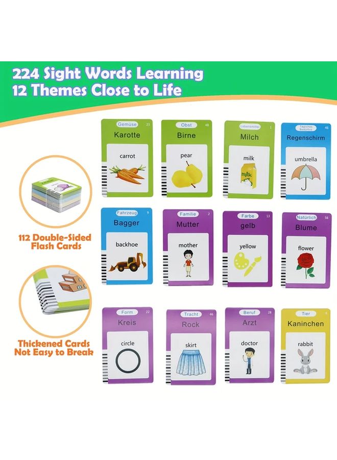 224 224 كلمة بطاقات فلاش ثنائية اللغة الألمانية والإنجليزية، لعبة ديناصور حسية سمعية للأطفال لتعلم اللغة الألمانية، لعبة تعليم المفردات الجيبية، هدية عيد الميلاد وعيد الفصح للأولاد والبنات - Image 4
