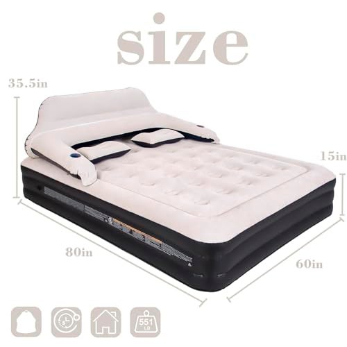 RAPTAVIS Queen Size Air Mattress Inflatable Bed with Pump and Headboard, Blow Up Mattress - Image 5