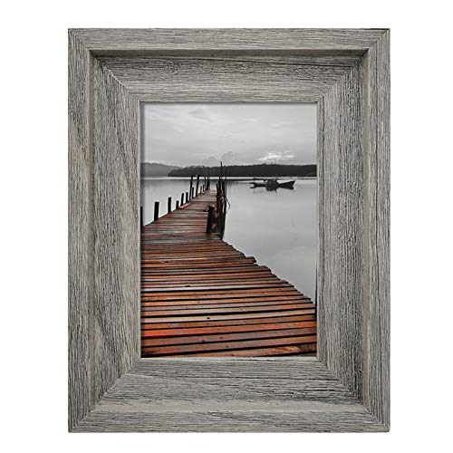 Eosglac Rustic 5x7 Picture Frame, Solid Wood with Glass Front, Wall Mounting or Tabletop Display, Weathered Grey - Image 1