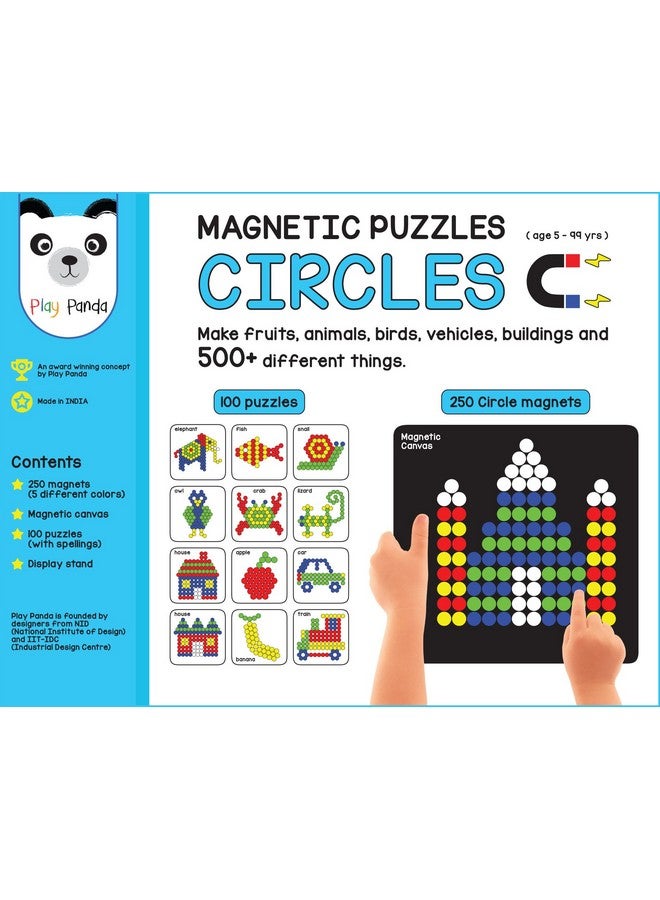 Play Panda New Magnetic Puzzles Circles With 250 Colorful Magnets, 100 Puzzles, Magnetic Board And Display Stand - Image 1