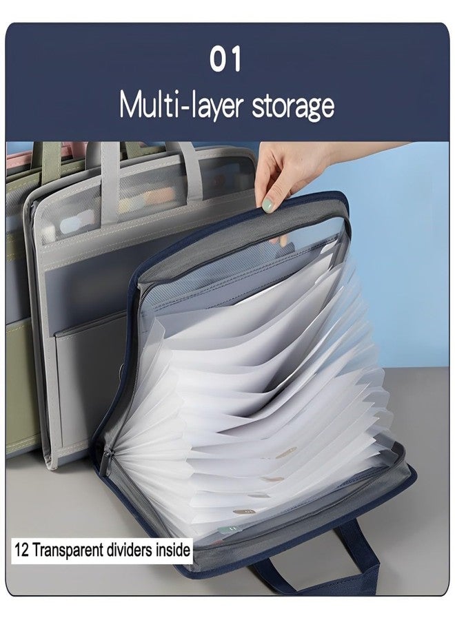 FEXONXA Folder Bag for Certificates and Documents – 13-Pocket A4 Size Expanding File Folder Bag with Zipper Closure, Waterproof Document Organizer with Handle and Front Compartment (Multicolour) - Image 5