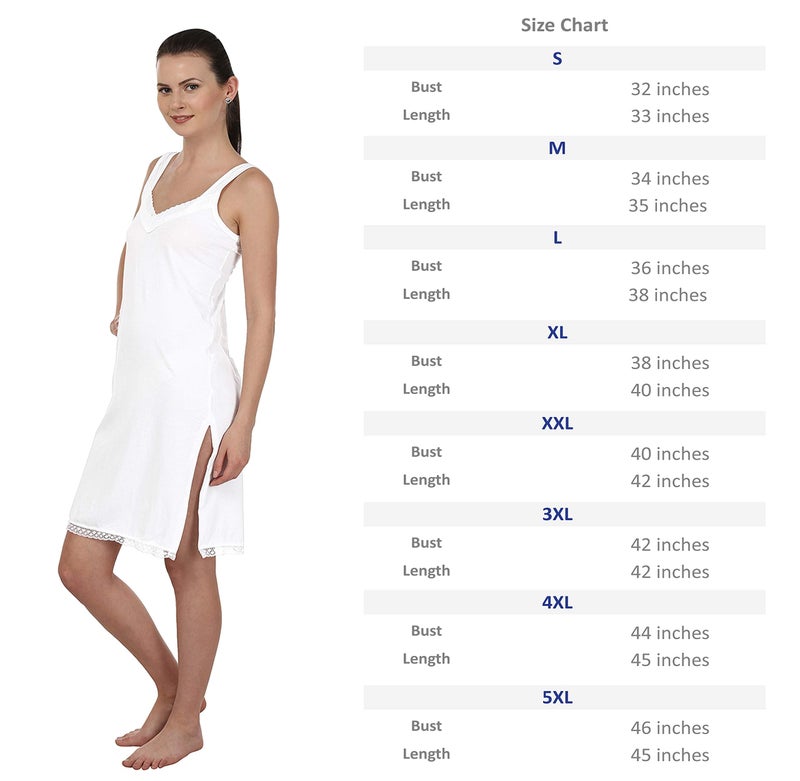 BLAZON Women's Cotton Sleeveless Lace Trimmed Full Long Camisole/ Kurti Slip ( Fairy, White, 3XL, Bust Size: 105cm, Length: 42in ) - Image 3