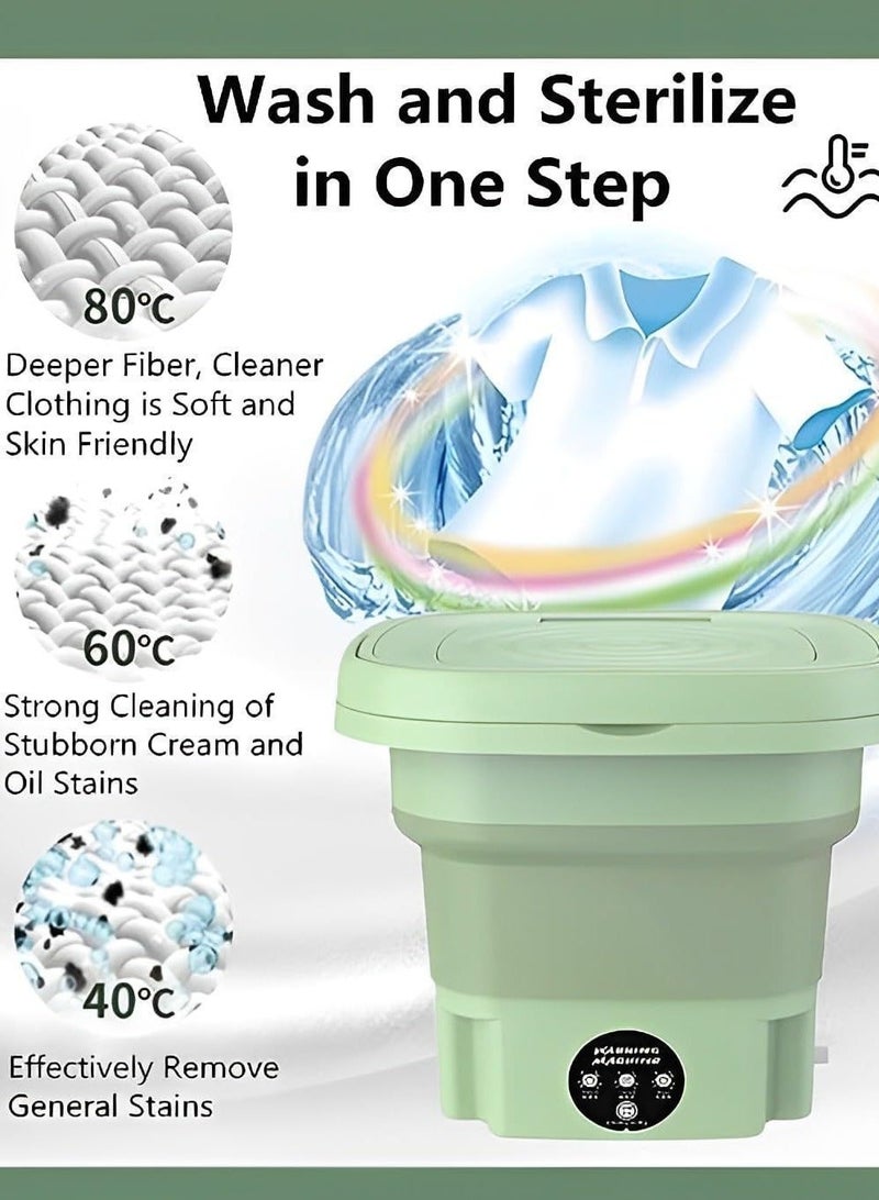 11L Portable Folding Mini Washing Machine with Spin Dryer & Blue Light Sterilization - Ultrasonic Cleaning with Drain Basket - Image 4