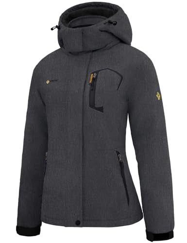 GEMYSE Womens Ski Snow Jacket Warm Winter Waterproof Coat Snowboard Rain Jacket Hooded Windproof WindbreakerGraphite GreyXLarge