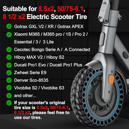 BANGTING 2PCS Upgrade 50/75-6.1 Electric Scooter Solid Tires, 8.5x2.0 Tires Tubeless for Gotrax GXL V2/XR/APEX, 8 1/2 x2 Tire Replacement for Hiboy S2, Xiaomi 3 Lite/3/Pro 2/1s/M365 (Blue) - Image 2